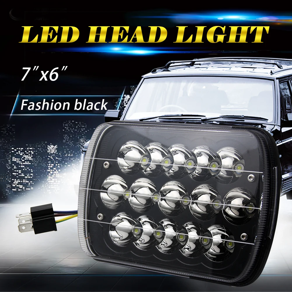 HL 5x7 Inch LED Car Headlight For Wrangler YJ Rectangular High Low Beams H4 Car Headlamp 6000K LED Drving Light off-road use
