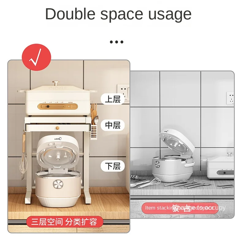 

​Space Saving Kitchen Appliance Organizer Rice Cooker Microwave Shelf Split Level Countertop Storage Rack for Air Fryer​​