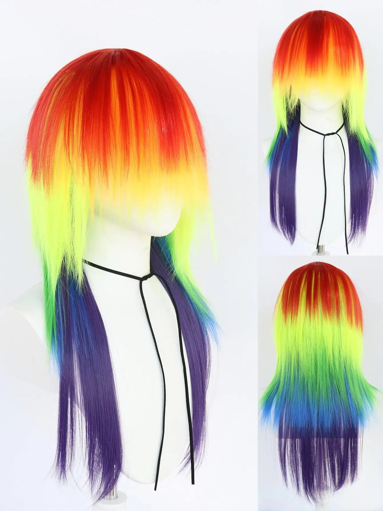 Unisex Synthetic Fiber Multicolored Anime Cosplay Wig With Bangs The Perfect Choice for Anime Conventions