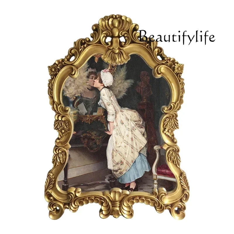 B3 European French Oval Retro Picture Frame Fireplace Wall Aisle Restaurant Portrait Decorative Painting Gold