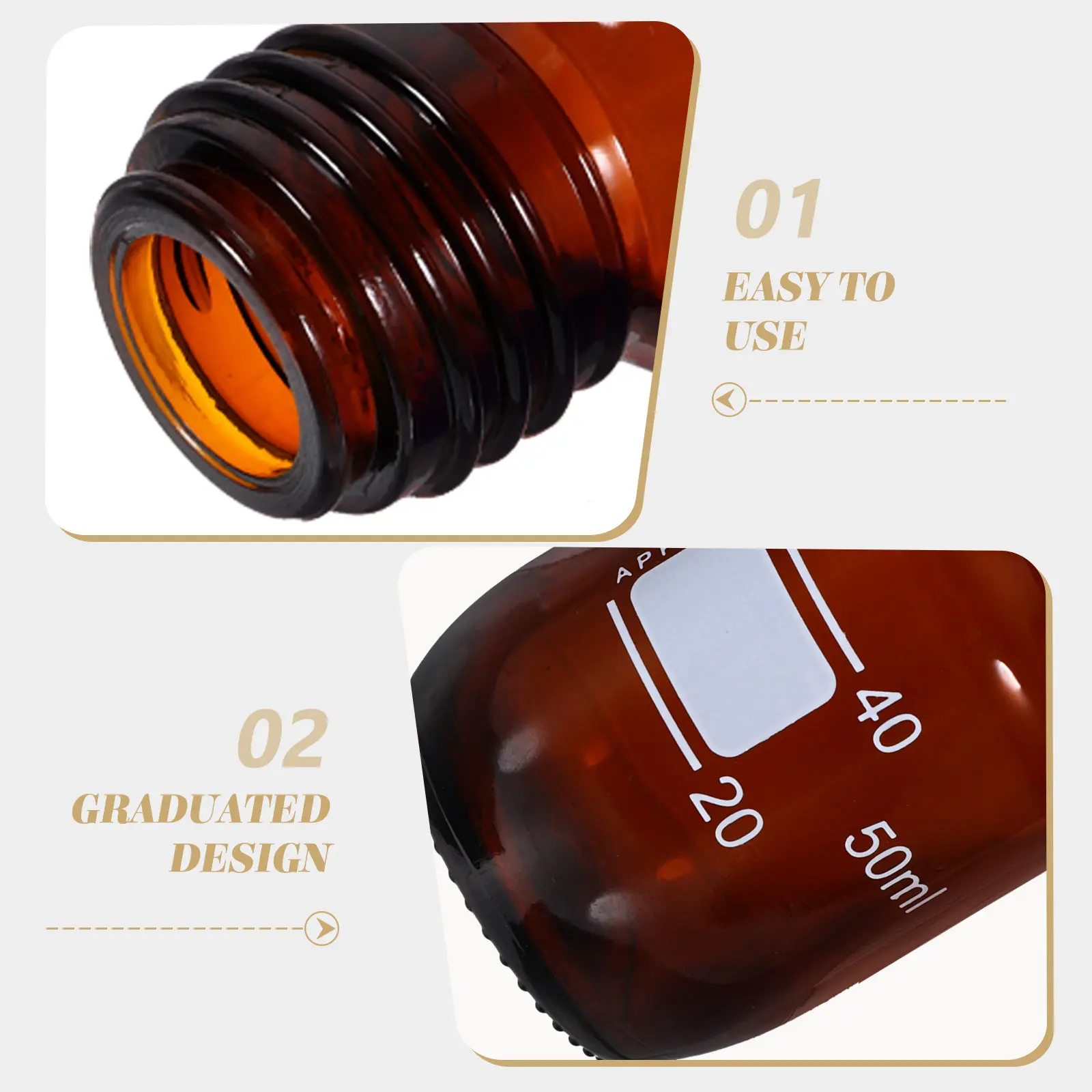2Pcs Leak Proof Graduated Reagent Bottles Glass Body Plastic Cap Chemical Storage Bottle for Laboratory Classroom Home Empty Use