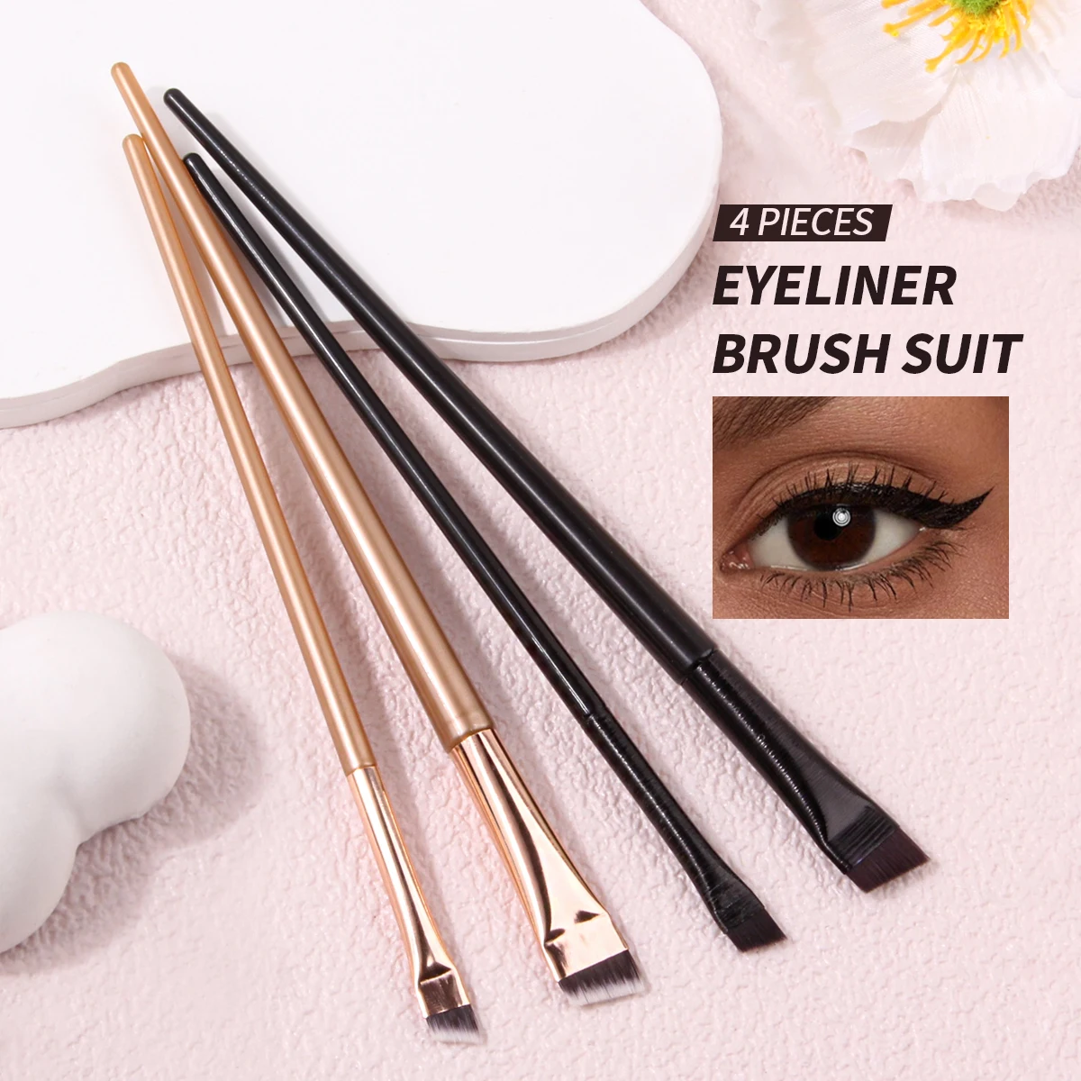 4 Pcs ultra-thin bevel edge eyeliner brush Sleeper Silkworm brush Fine eyeliner eyebrow brush portable travel makeup tool