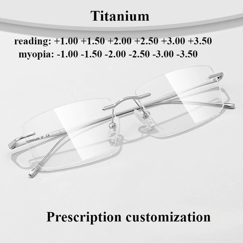 Imagen 1 del producto Gafas cuadradas sin marco de titanio puro ultraligeras con luz azul, gafas graduadas personalizadas para miopía, gafas de lectura