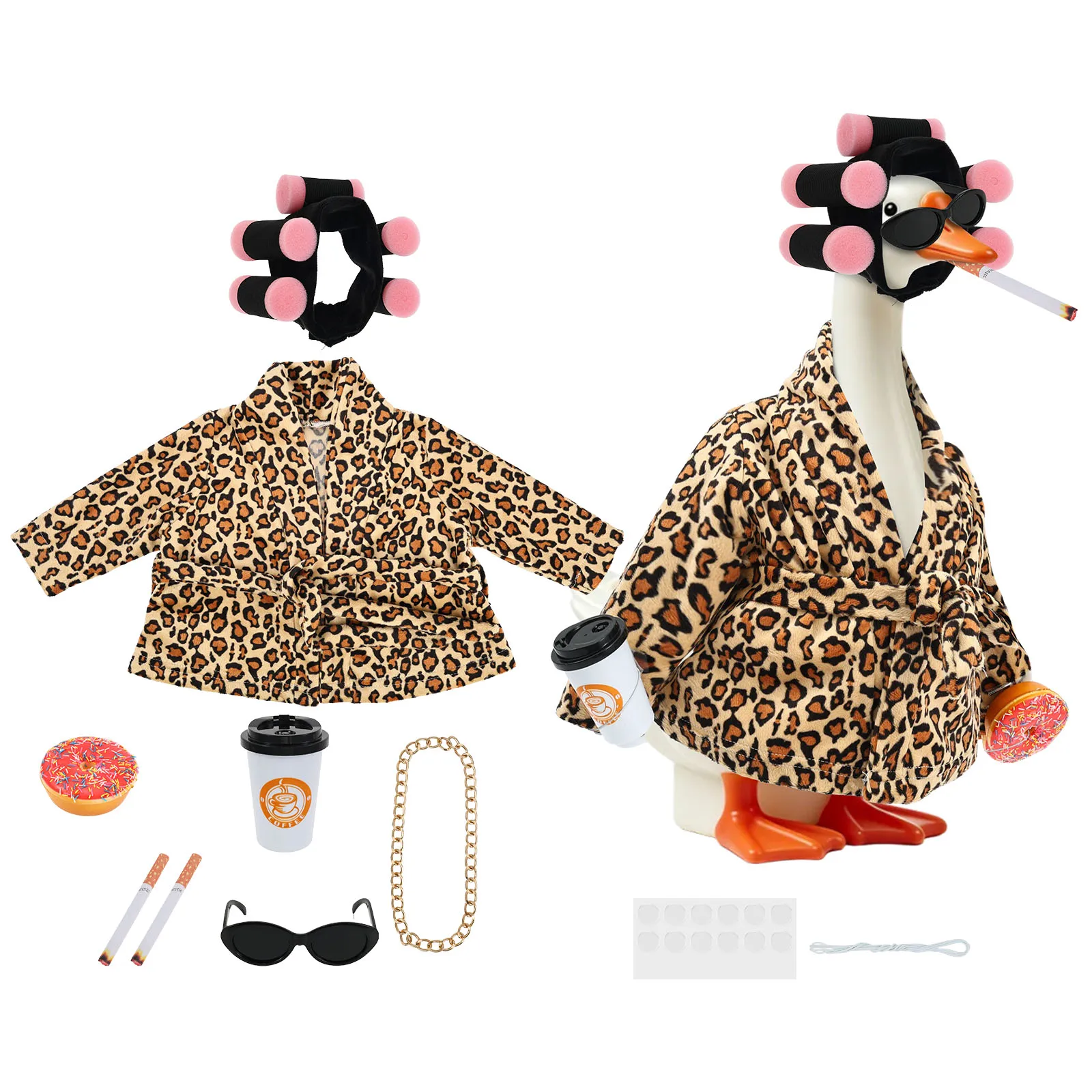 Lady Porch Goose Outfit Bathrobe Eye Catching Goose Costume Bathrobe with Curler Coffee Cup and Sunglasses for 23