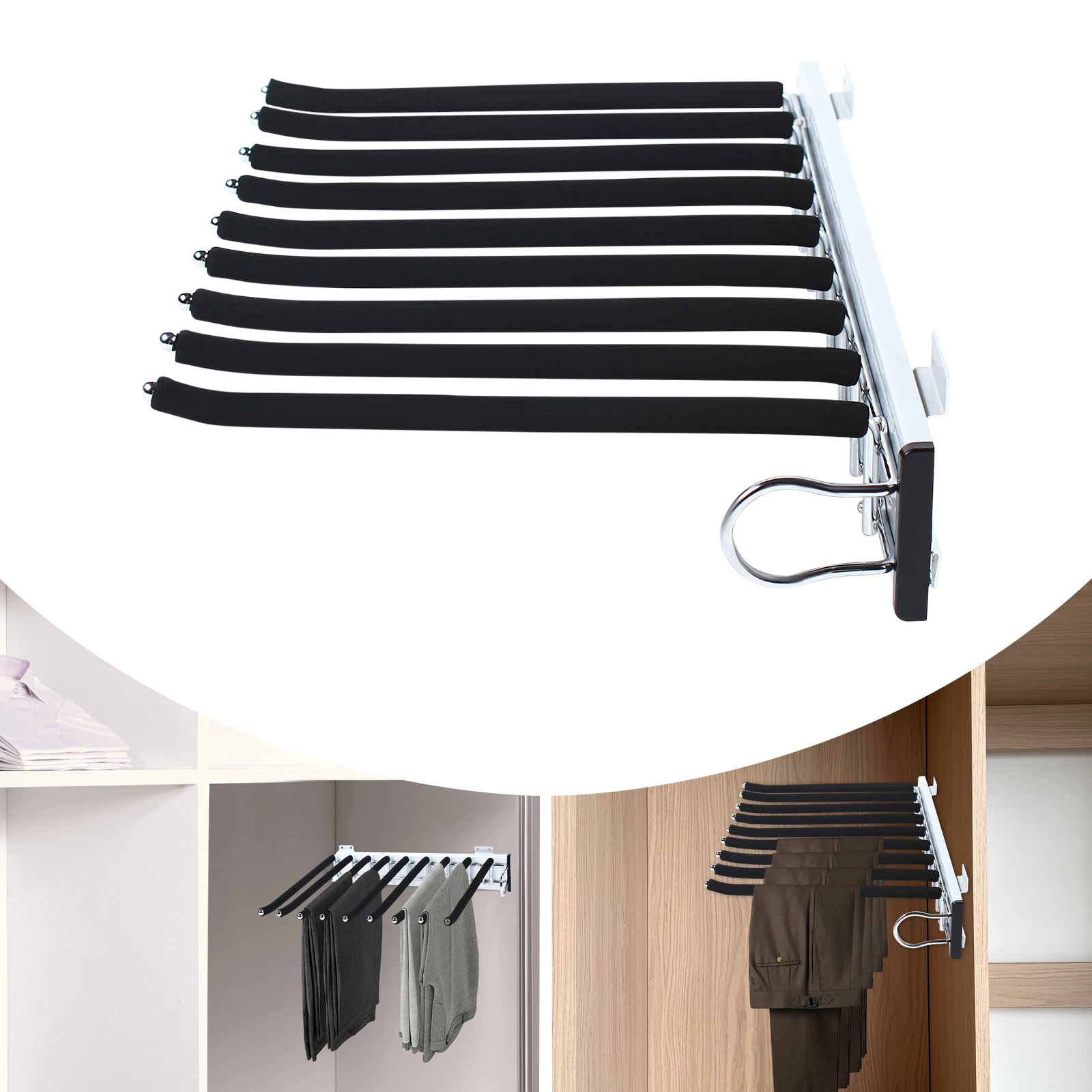 

9 Trousers Trouser Hanger Stainless Steel Trouser Hanger Black Modern Side Mounted Trouser Stand Suitable for Hanging Clothes