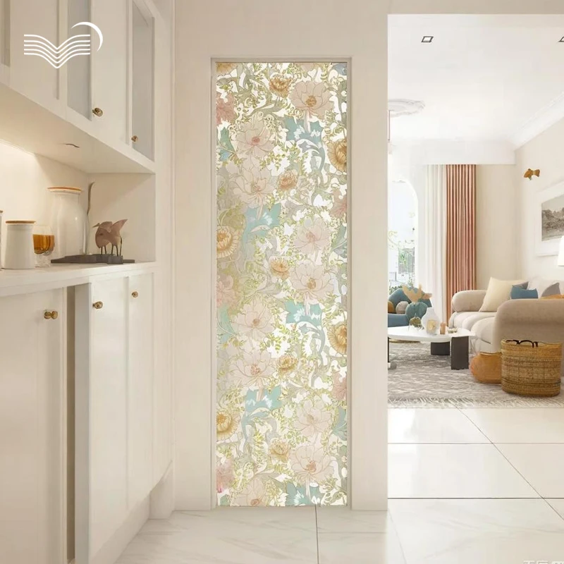 Fresh Floral Frosted Decorative Window Film  Static Cling & Self-Adhesive Decal Waterproof PVC Glass Sticker Anti-peep Decor