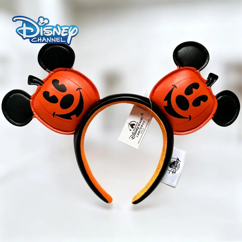 Disney Mickey Pumpkin Ear Headband Halloween Jack-o'-Lantern Mouse Ears Hairband Cosplay Hair Accessory For Women Girls