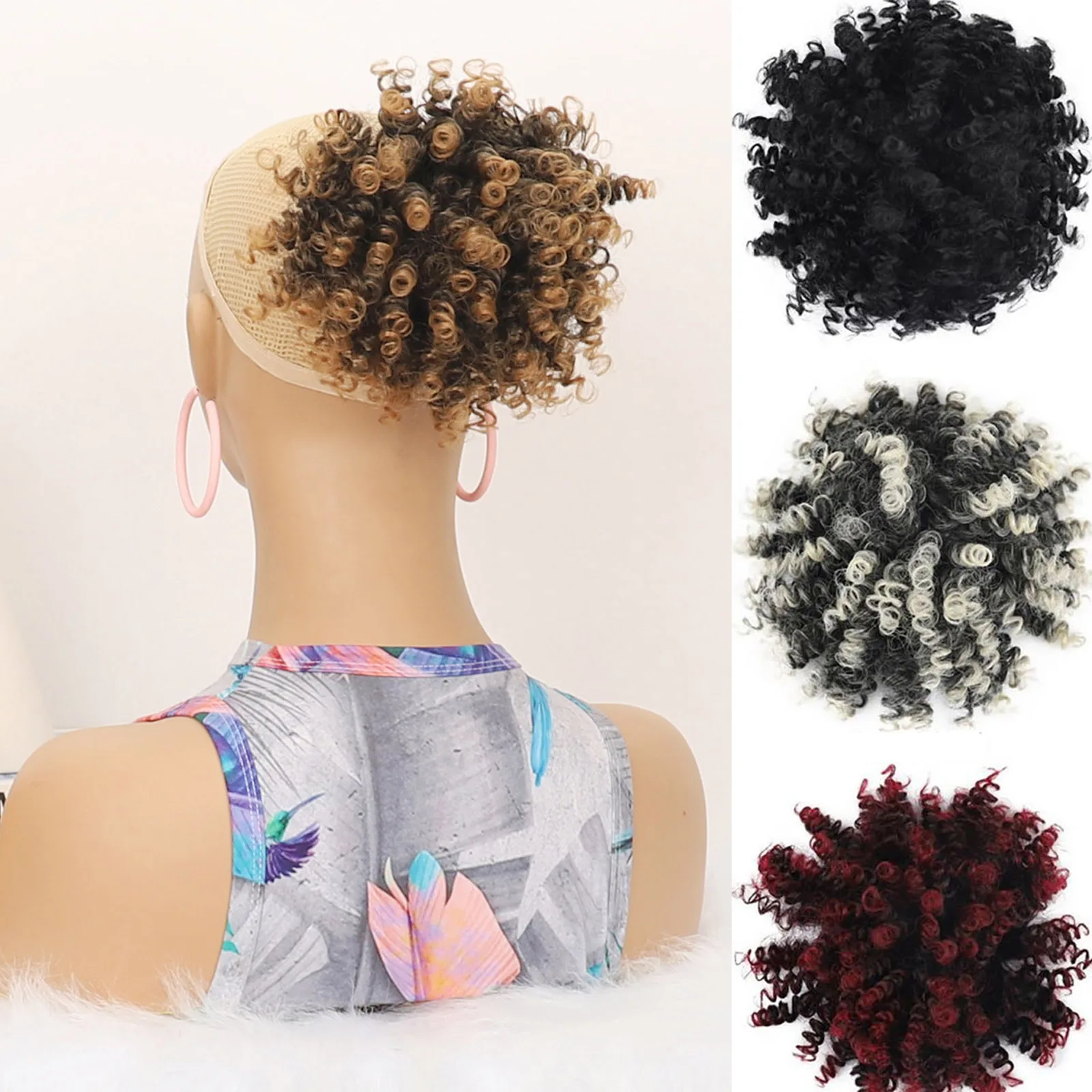 

Synthetic Loose Wave Curly Hair Buns Short Curly Ponytail Extension Afro Puff Messy Bun Hair Piece for Women Daily Party Use