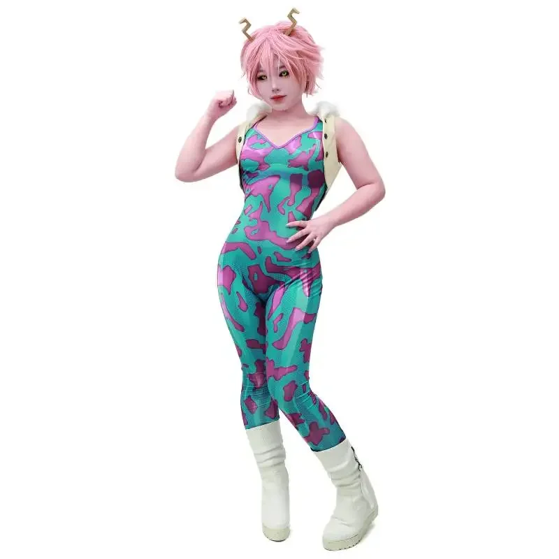 DAZCOS Anime Cosplay Pinky Ashido Mina kostiumy Cosplay dla kobiet Zentai elastan kombinezony Cosplay body z czołgiem PA2574