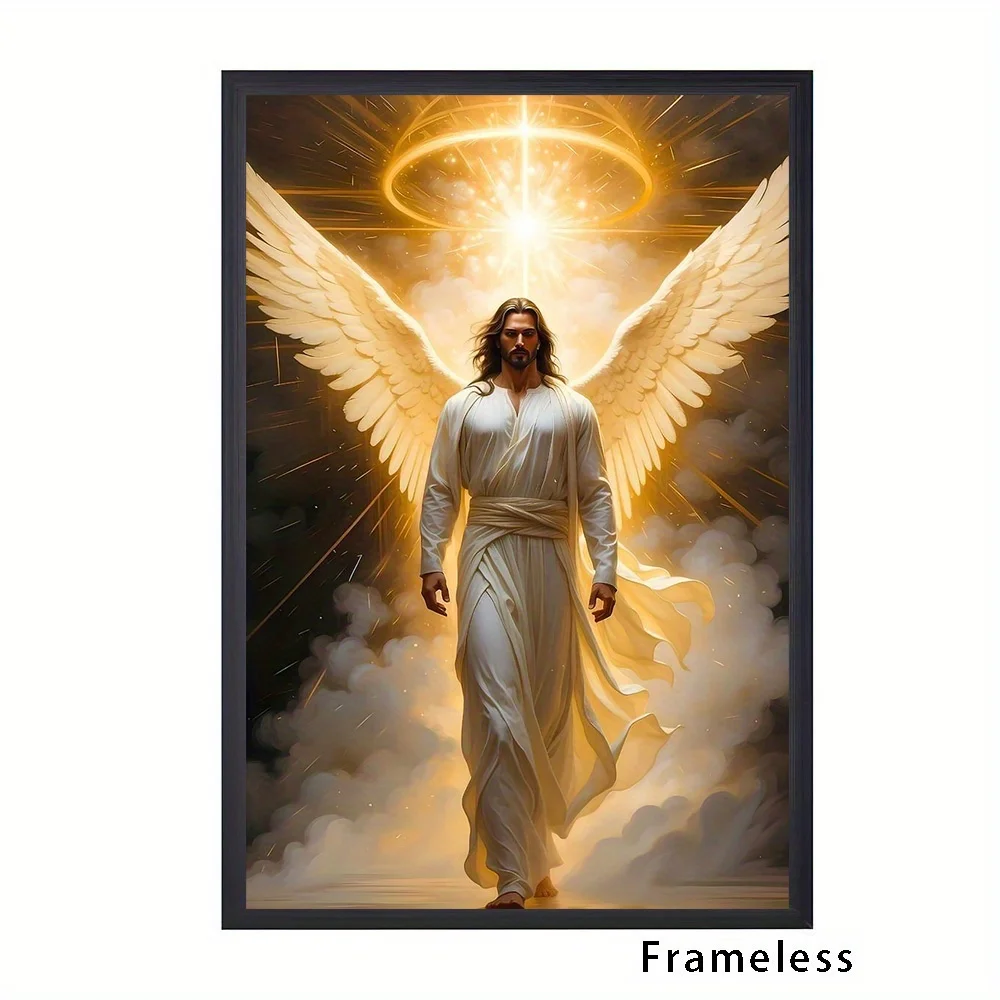 Divine Angel Wings Canvas Wall Art- Vibrant Spiritual Decor, No Framed Christian Religious Poster for Bedroom, Living Room, Hall