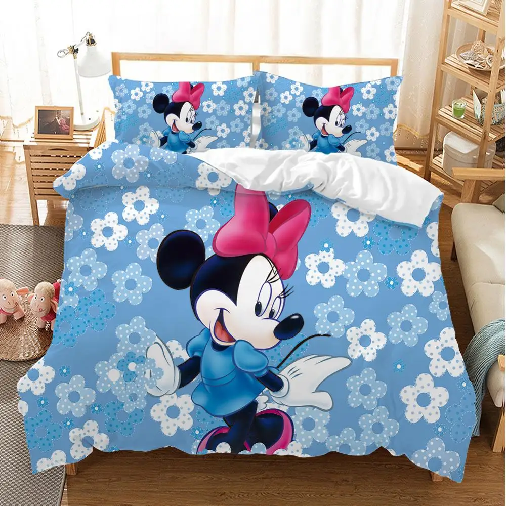 Imagem -04 - Disney-conjunto de Cama 3d Infantil Capas de Edredão Fronhas Conjuntos de Cama Desenhos Animados Mickey Minnie Mouse Macio Fofo Conjunto de Cama Presente