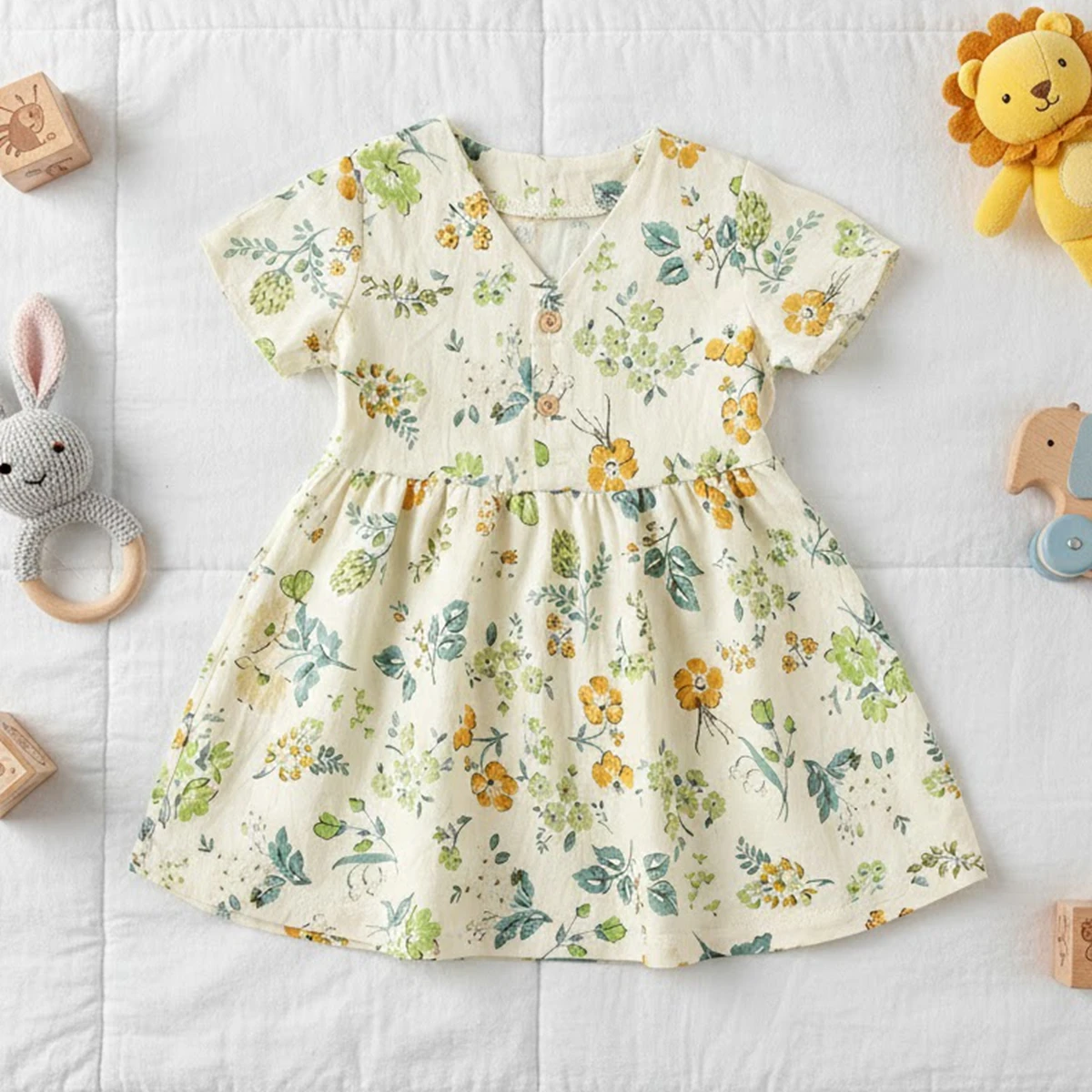 Sanlutoz Flower Children Girls Beach Dress Summer Short Sleeve Baby Dress Princess