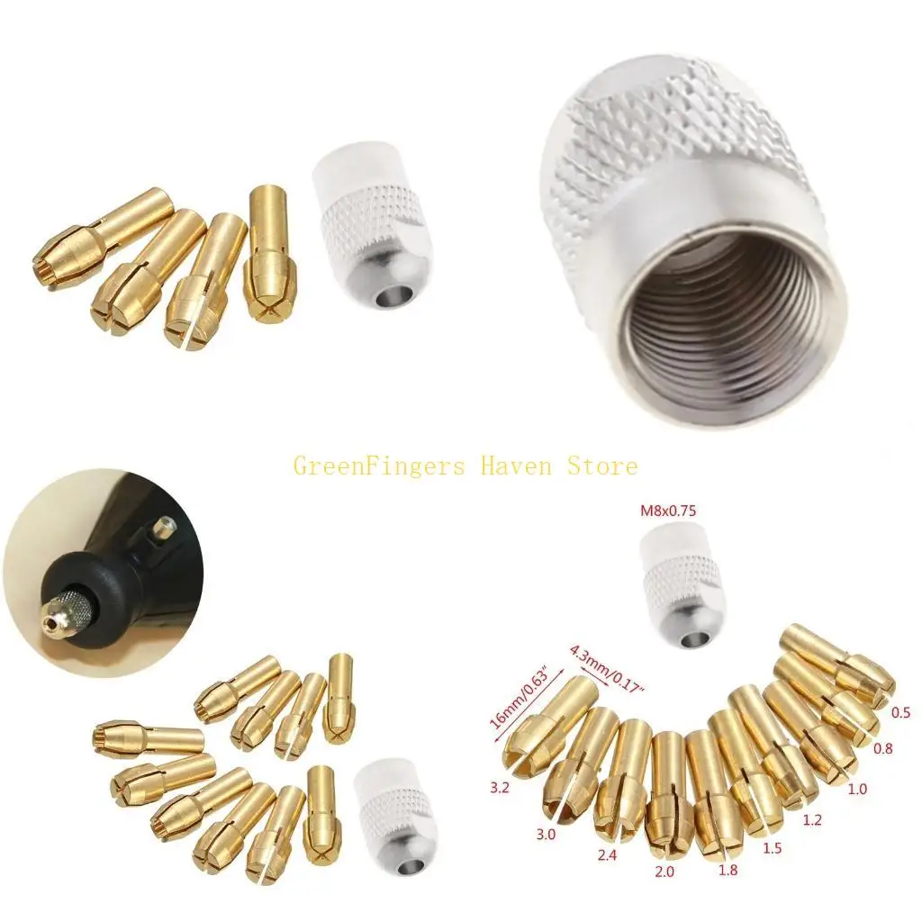 F68D 10Pcs Brass Drill Chuck Collet Bits For Rotary Tool 0.5-3.2mm 4.3mm Shank