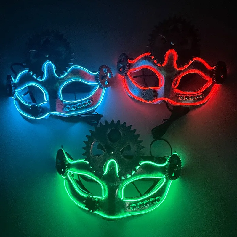 Facial Party Dance Mask Halloween Steampunk Gear Crown Makeup Latex Material European and American Style Light Emitting