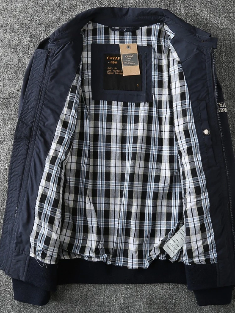 Autumn Winter Men's Casual Double Layer Windproof Collar Jacket Pure Color  Business Casual Loose Fit Male Model Clothing Style