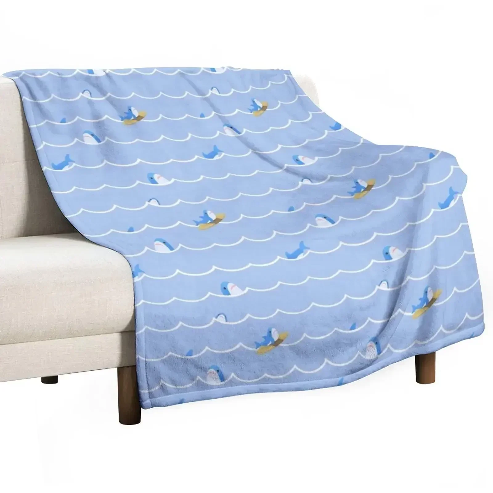 

Brucie Blahaj shark riding the wave pattern Throw Blanket Men's Soft Warm Throw Blanket for Couch