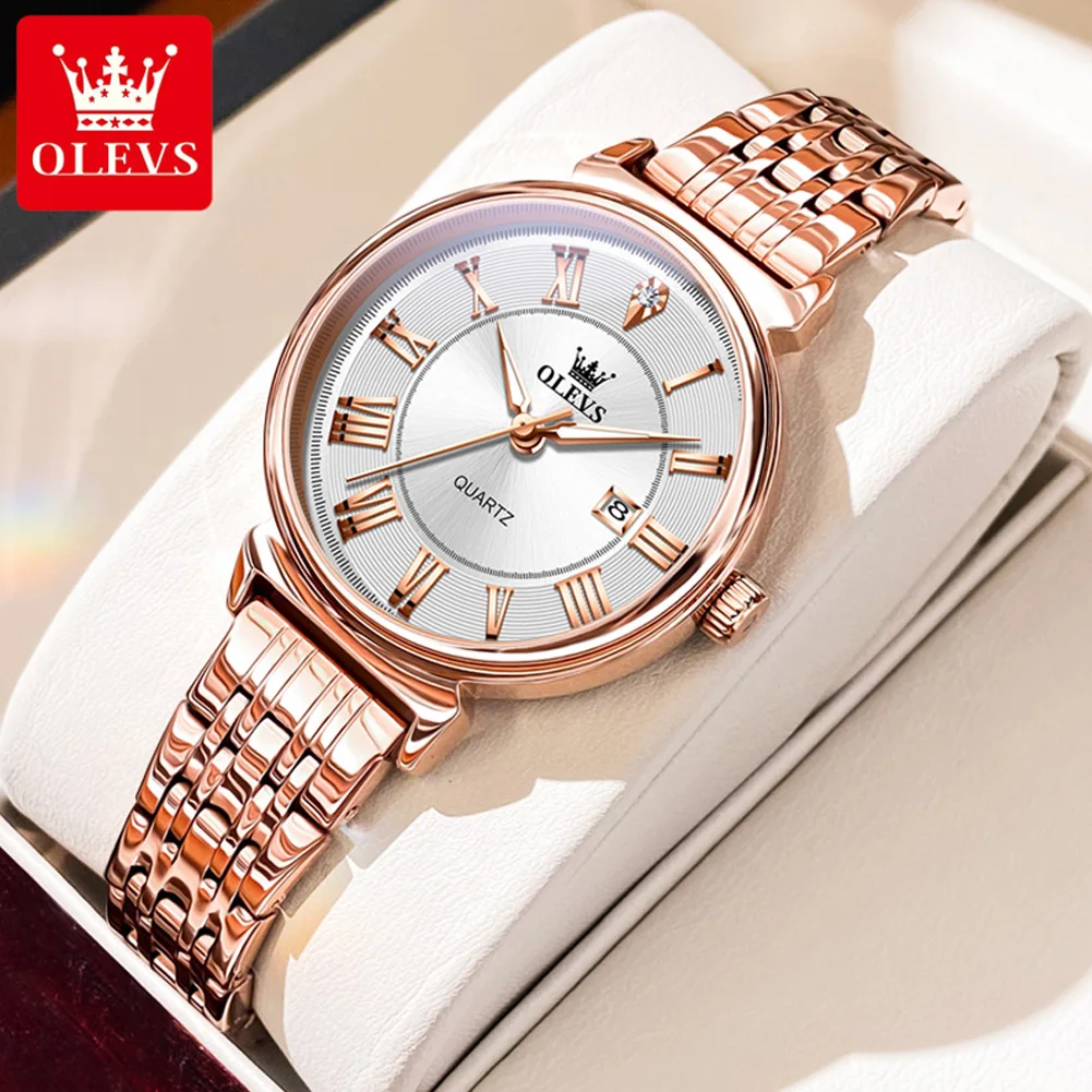 OLEVS 9997 Women\'s Watches Solid Stainless steel Strap Classic Elegance Roman Dial Waterproof Luminous Date Girl Wristwatch Gift