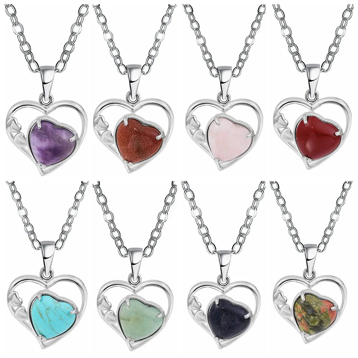 JOYA GIFT Opalite Love Heart Birthstone Necklaces for Women Forever Crystal Pendant  Jewelry Valentine's Day