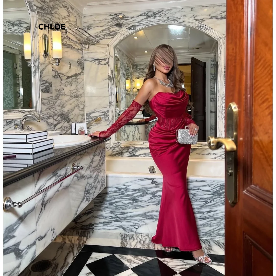 

Rose Red Elegant Evening Dresses for Woman Luxury Women's Evening Dresses for Special Occasions Short Sleeves Mermaid Customized