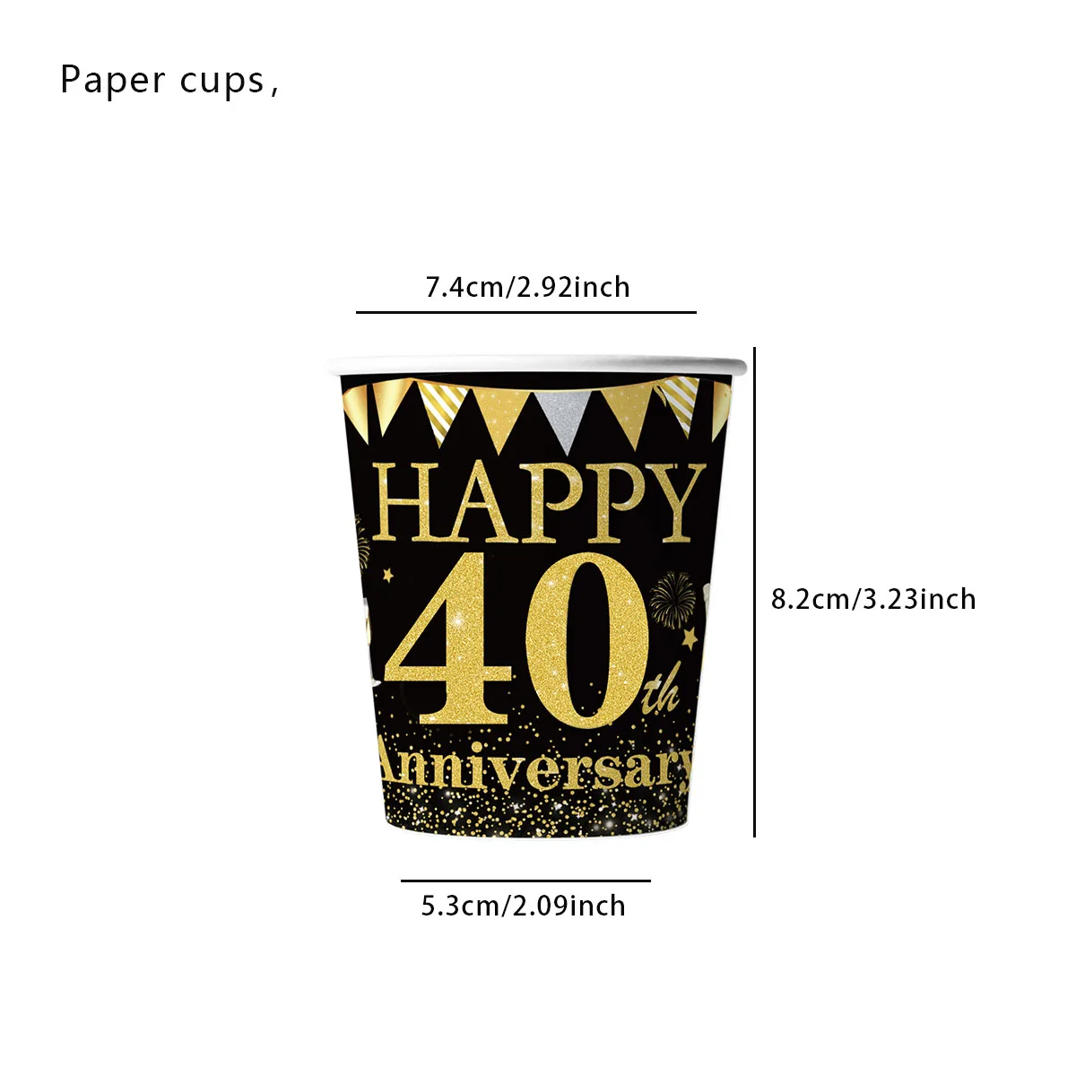 40 50 60. Geburtstag Dekorationen Pappbecher Einweg-Trinkbecher Gold und Schwarz Party Männer Frauen Geburtstag Jubiläumszubehör – Detail 2