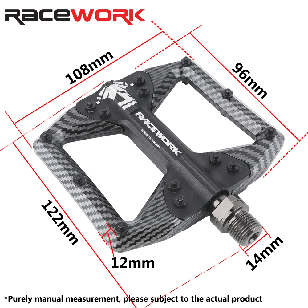 RACEWORK Bicycle Pedals 3 Bearings Mountain Road Bike Carbon Fiber Coating Ultralight Flat Pedal MTB Aluminum Alloy Nylon Pedal