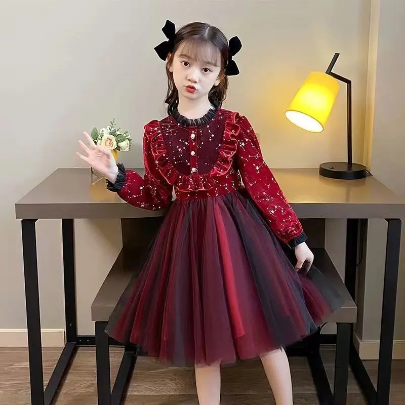 Girls Autumn Winter 2024 New Collection Childrens Formal Dress Lolita Dress Stylish Princess Dress With Long Sleeves For Perform