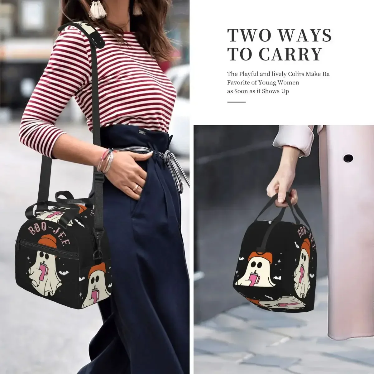 أكياس الغداء المضحكة للهالوين من جي ستانلي مع حزام كتف قابل للتعديل وحقيبة طعام شبح اليقطين وصناديق الغداء المبردة الحرارية