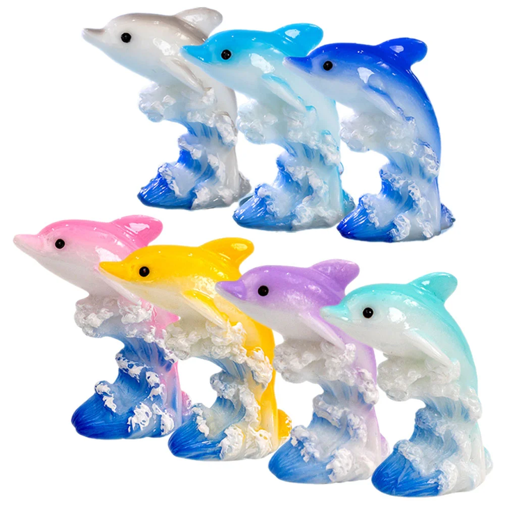 7 pçs brinquedo de vidro micro paisagem golfinho criança animal marinho aquário ornamento 430x380x200cm estatuetas resina decoração