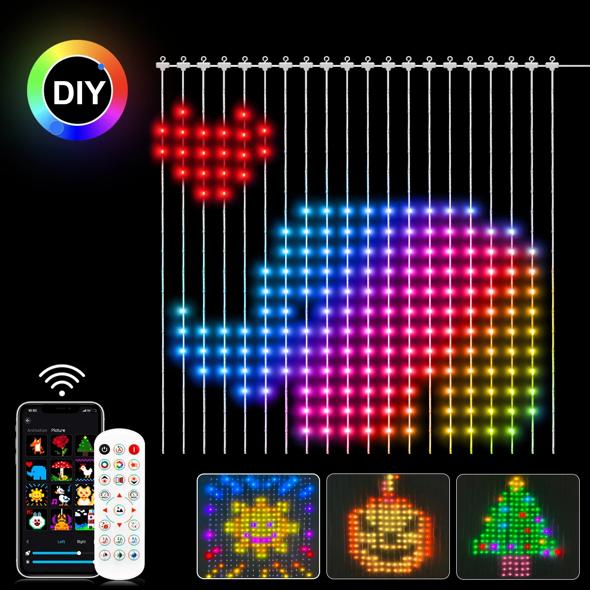 USB Smart RGB LED Curtain Lights App Control Fairy String DIY Pattern Text Programmable Party Christmas Window Garden Decoration
