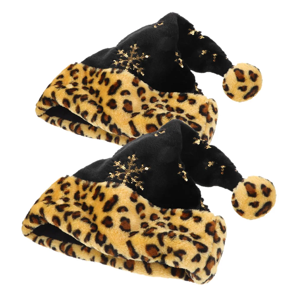 Leopard Print Christmas Hat Xmas Party Santa Black Sequin for Home Decoration Holiday Celebrations