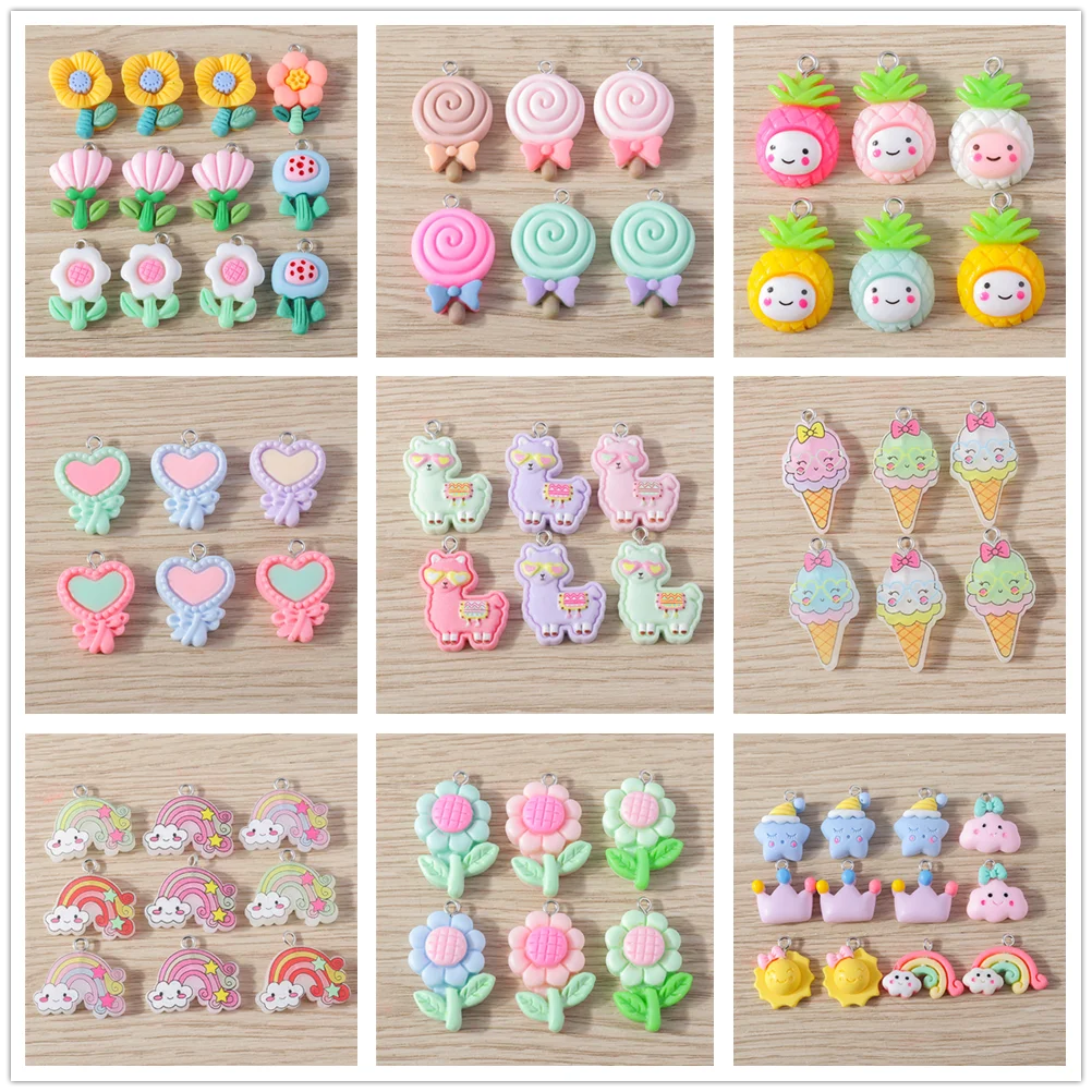 Tusember 15 Stück/Set Mix Niedliche Mädchen Regenbogen-Lutscher-Blumen-Charms für Schmuckherstellung, Niedliche Ohrringe, Halsketten-Anhänger, Kinderspielzeug – Detail 1