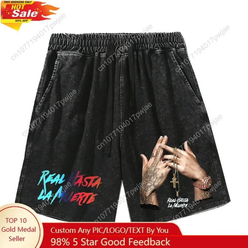 

Anuel AA Real Hasta la Muerte Shorts Mans Womans Retro Short Pants Vintage Cotton Elastic Soft Beach Shorts Customized Pants