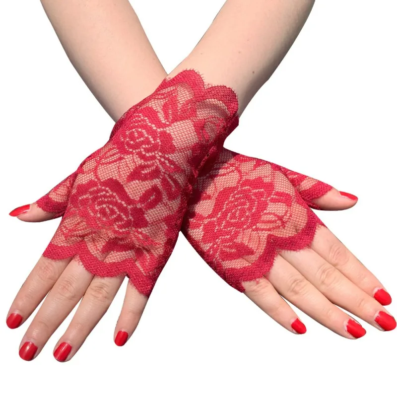 Gants courts en dentelle pour femmes, sans doigts, Protection solaire, pour fête de mariage, guantes fiesta mujer ST254