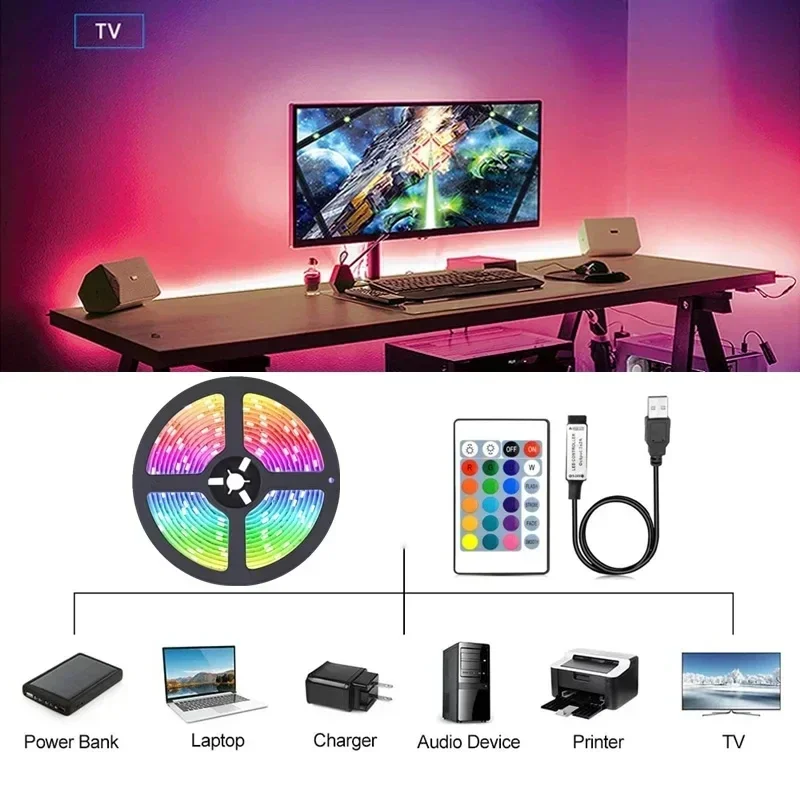 Tira de luces LED USB con Bluetooth WS2812B, Control por aplicación, cambio de Color, 5050 RGB, retroiluminación de TV, cinta de lámpara Flexible para decoración de habitaciones