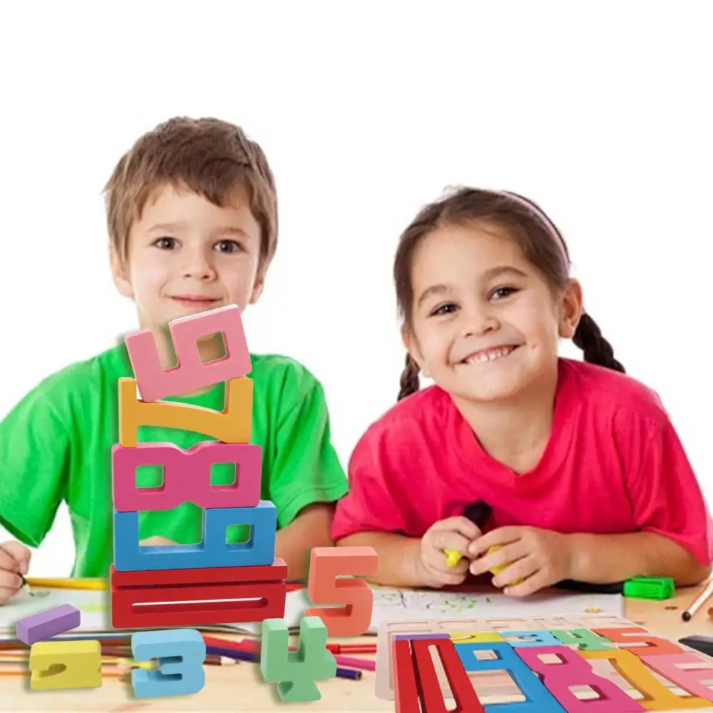 Wooden Digital Building Blocks Large Particle Balance Game 3D Digital Puzzle Educational Assembly Bricks Stacking Blocks