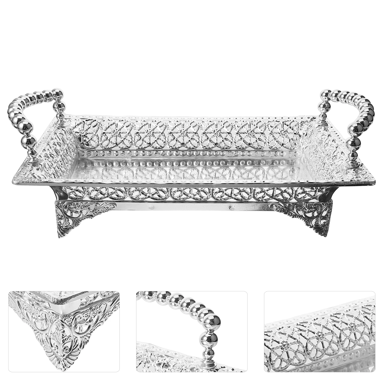 

Elegant European Style Metal Serving With Handles Large Capacity Storage Tray For Dried Fruit Candies Snacks Rectangular Desktop