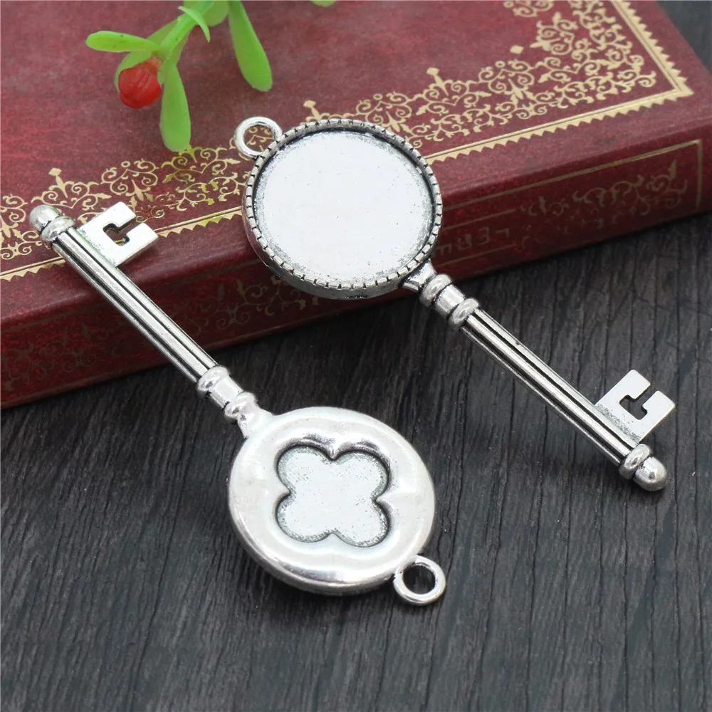 5pcs 20mm Inner Size Antique Silver Plated And Bronze Cross key Style Cabochon Base Setting Charms Pendant