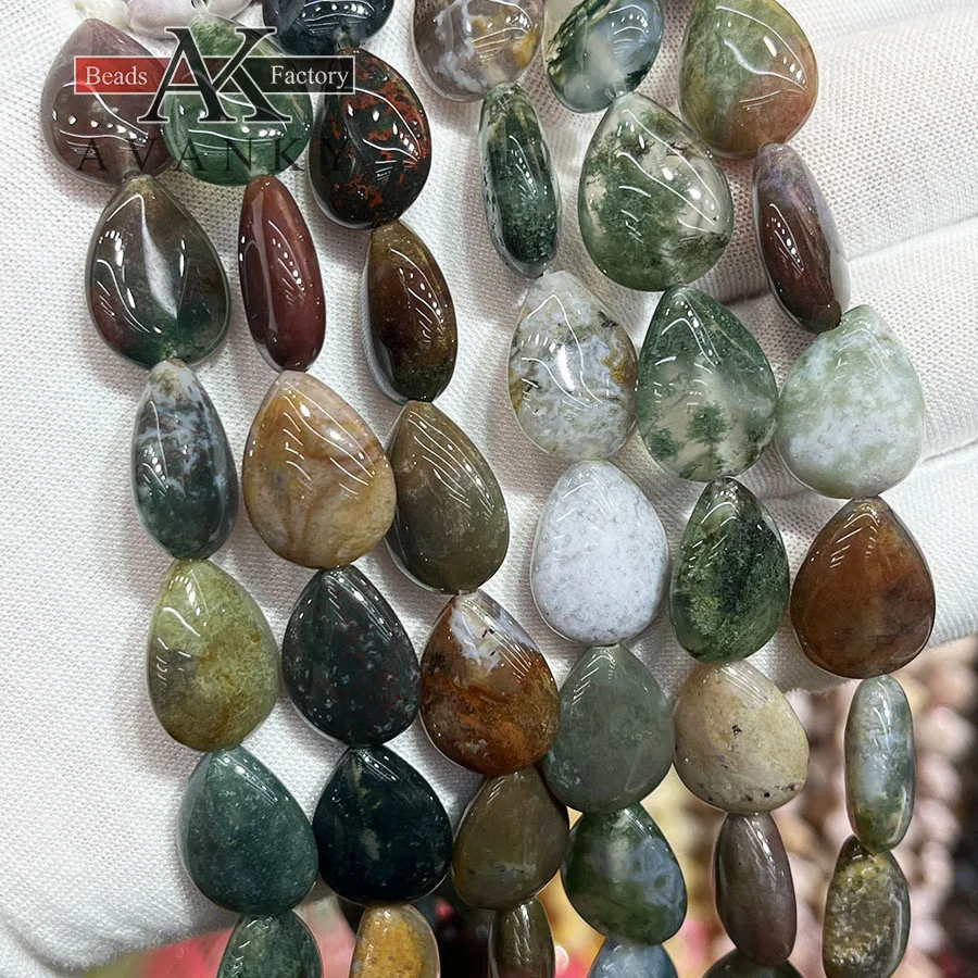 Natural Indian Agate Stone Water Droplet Melon Seed Shape Loose Beads Jewelry Making DIY Necklace Bracelet Accessory 15''13x18mm