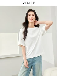 Vimly Summer Simple Short Sleeves Women Tshirt 2024 New Round Neck Casual Loose Short Cotton T-shirt Women's Top Clothes M6216