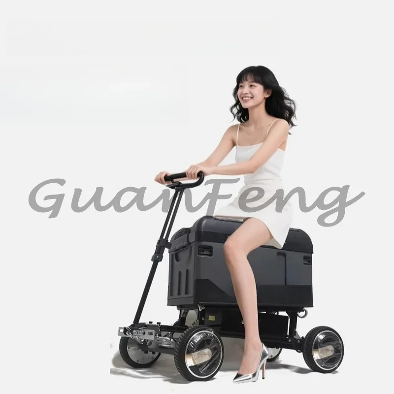 Outdoor Electric Transport Trolley, 10Km/h Wireless Four-wheel Drive Camper, Wheeled Storage Box with Tie Rod