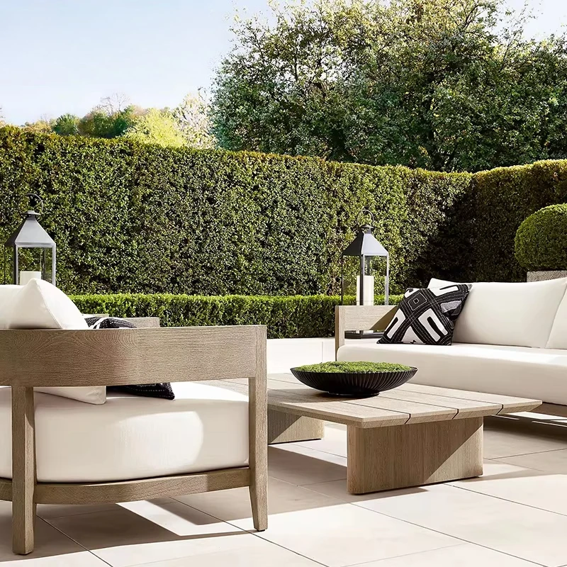 Hotel Outdoor Sofa Set Villa Patio Teak Outdoor Furniture Luxury Garden Sofa Set Modern Resort Outdoor Sofa Patio Furniture Set