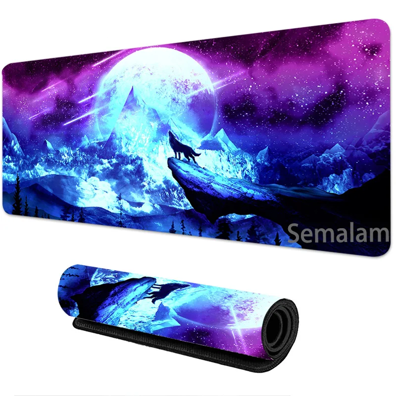

Fantasy Washable PC Mouse Pad Lone Wolf Contemplating The Moon Design Desk Mat XXL Non-slip Rubber Base Pads for Gaming & Office