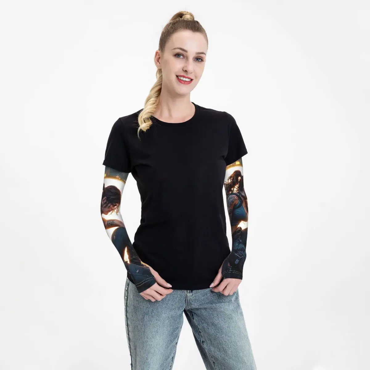 تومب رايدر لارا كروفت ألعاب أنجلينا جولي الألعاب صعود إعادة تشغيل كروفت مانور في الهواء الطلق أكمام أذرع تبريد الشمس الأشعة فوق البنفسجية غطاء للحماية الصيف #2