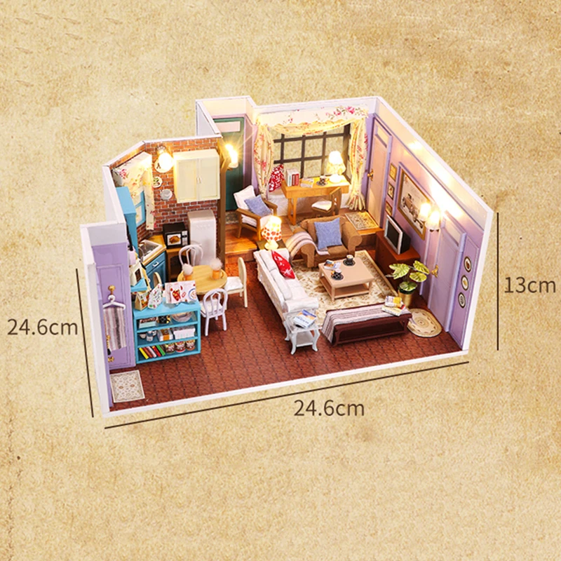 DIY Houten Vrienden New York Cafe Cottage Poppenhuizen Miniatuur Model Kits Poppenhuis met Meubels voor Meisjes Verjaardagscadeaus