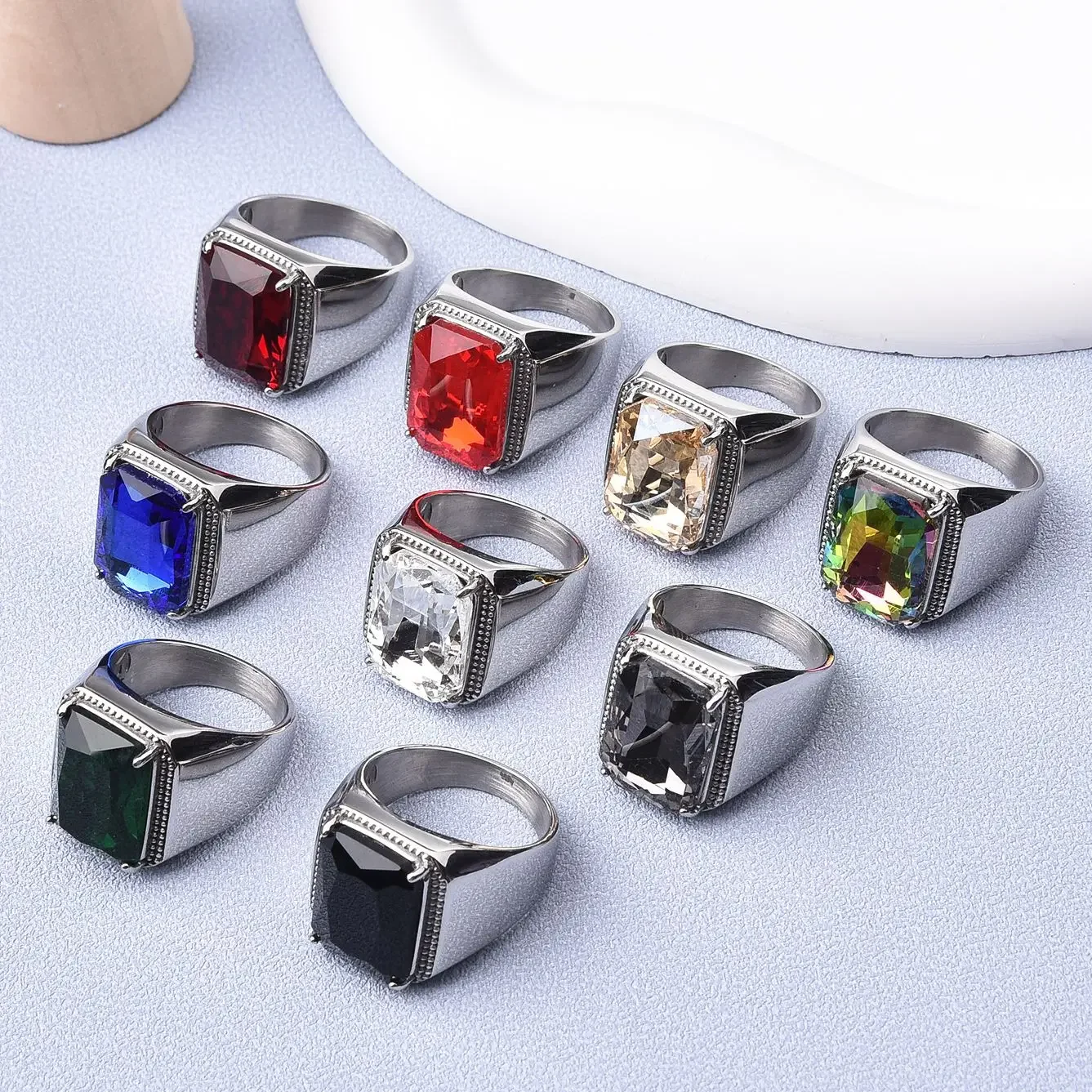 Men\'s/Women Multi-Gemstone Style High Quality Luxury Stainless Steel Ring Classic Trend Jewelry