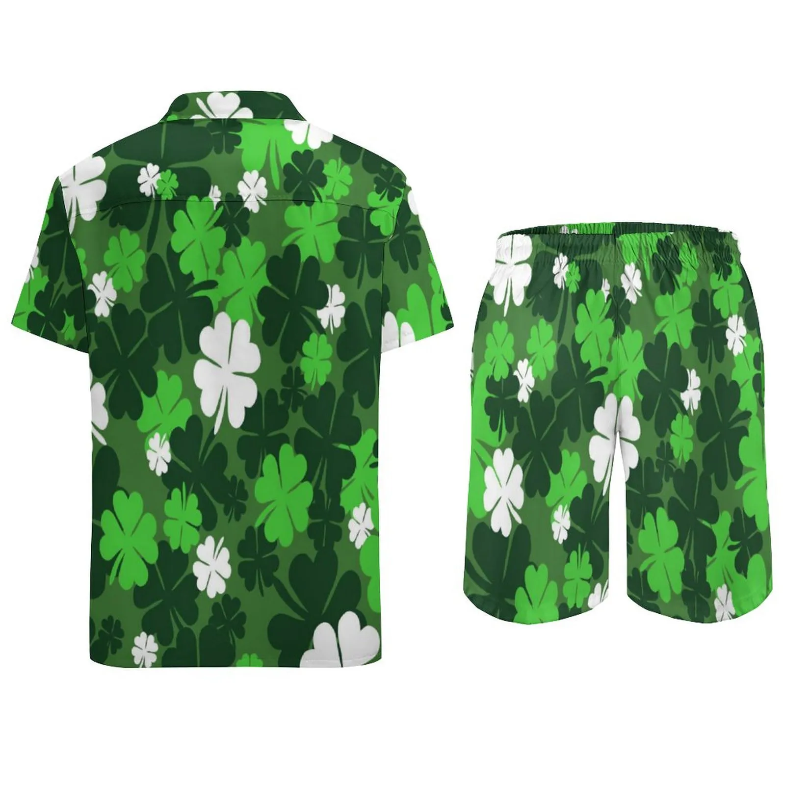 Chándal para hombre del Día de San Patricio, moda de verano, estampado de hojas de trébol verde, camisa de manga corta y pantalones cortos, conjunto de dos piezas para hombre