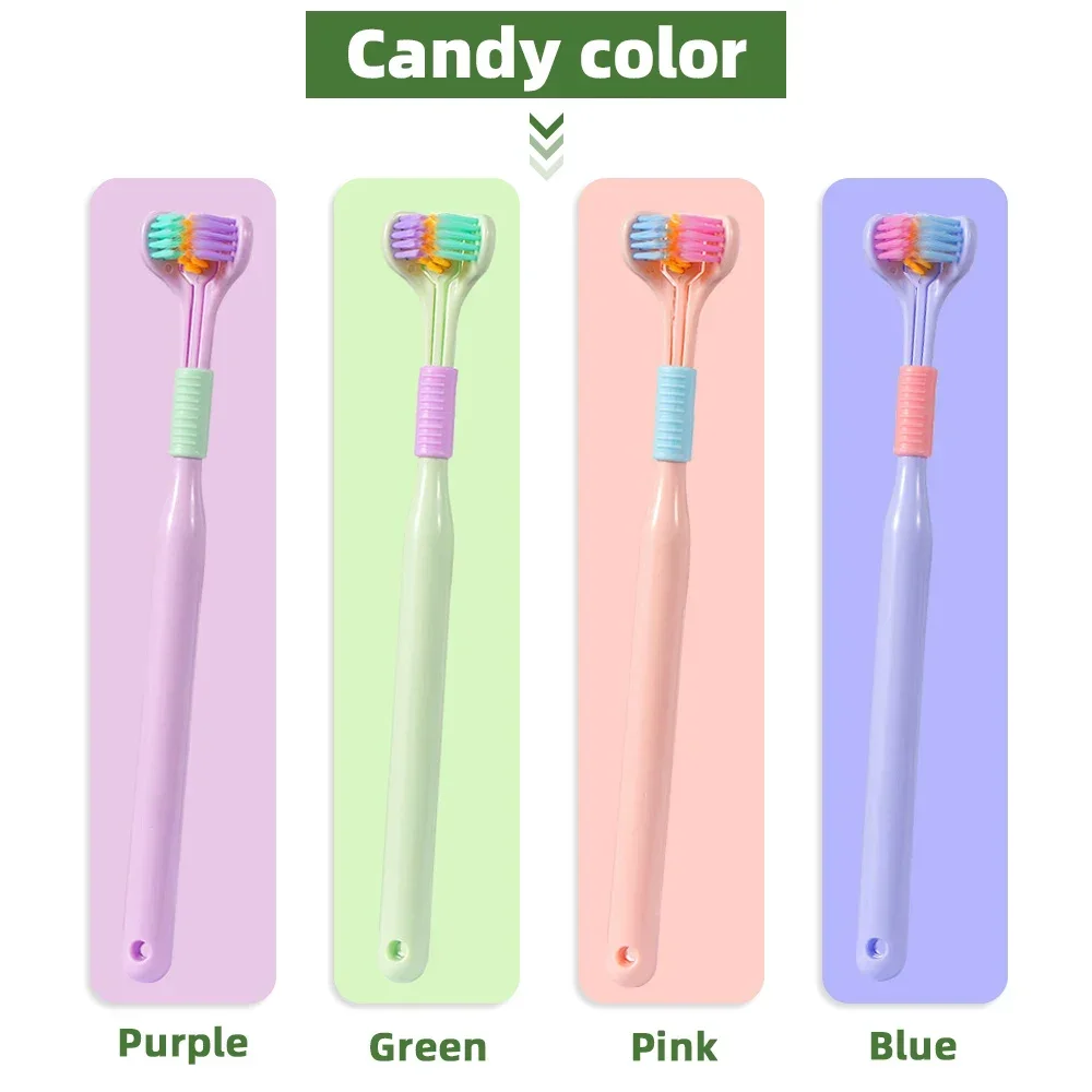 Cepillo de dientes estéreo 3D de tres lados, PBT, pelo suave ultrafino, raspador de lengua, Limpieza Profunda, cuidado bucal