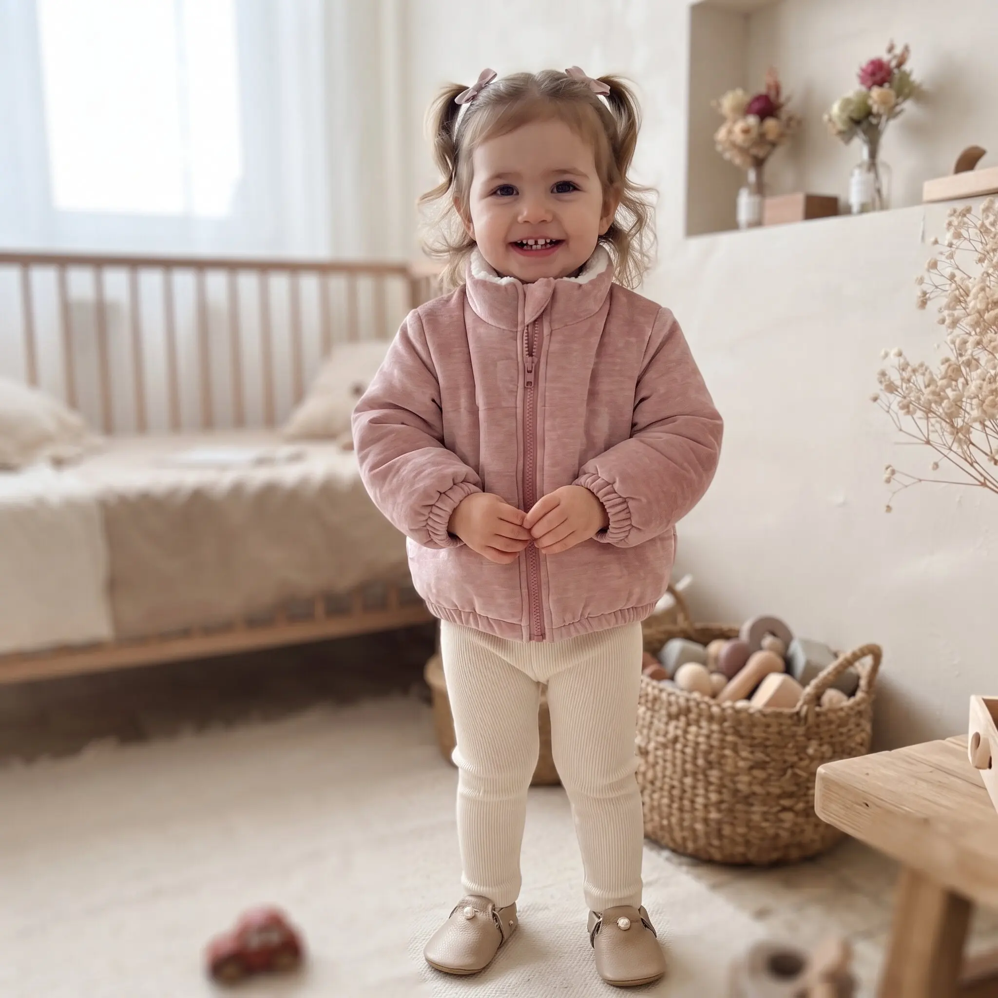 Baby Girls Winter Warm Coat Pink Stand Collar Zipper Jacket Toddler Thick Fleece Lined Outerwear Infant Casual Clothes