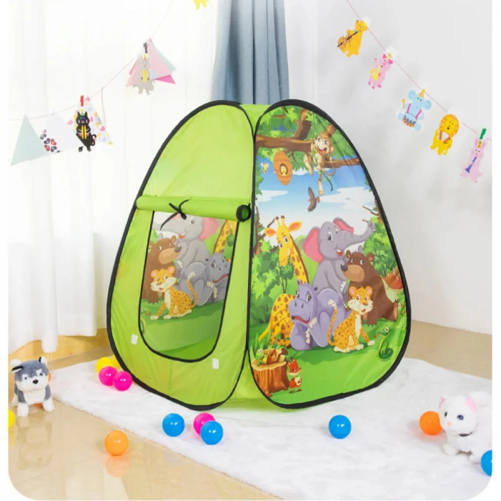 Kids Pop Up Play Tent Foldable Portable Indoor Outdoor Game Tent with Mesh Window Breathable Soft Cushion Animal Paradise Gift