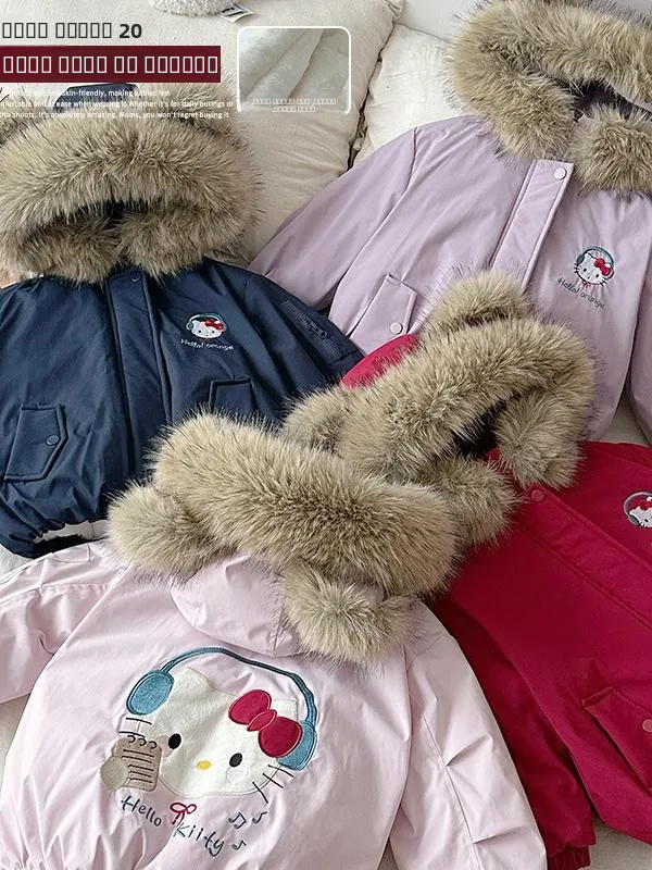 

Girls Winter Thiened Fce Lined Parka Coat Comfortable Warm Print Jaet Korean Sle ort Cotton Clothes for Teens